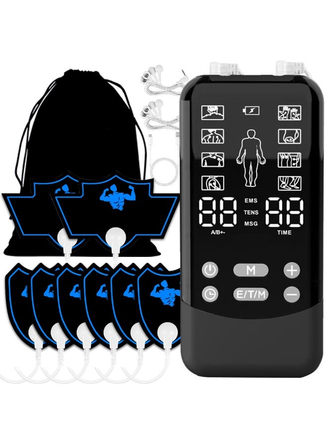 WALALLA TENS Unit Muscle Stimulator 8 Modes 30 Intensities, Rechargeable 4 Channel TENS Machine for Pain Relief Muscle Massager with 8 Premium Electrode Pads and Dust-Proof Storage Bag - Image 1